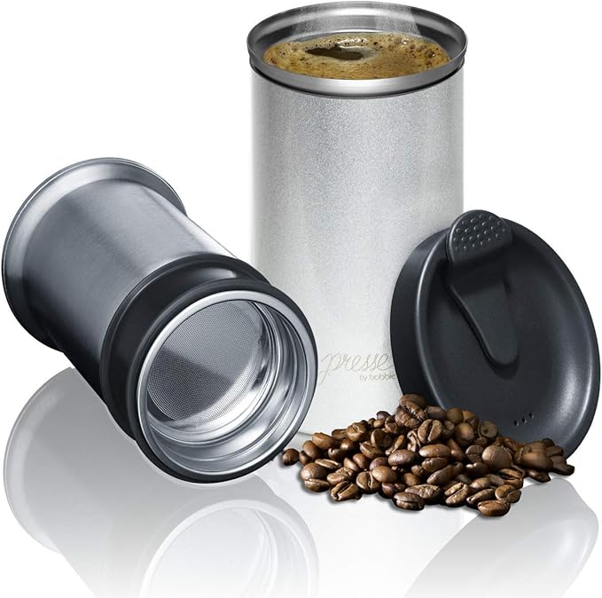 PRESSE by Bobble French Coffee Press And Insulated Stainless Steel Travel Tumbler for On-The-Go Brewing - 13 oz (Blue)