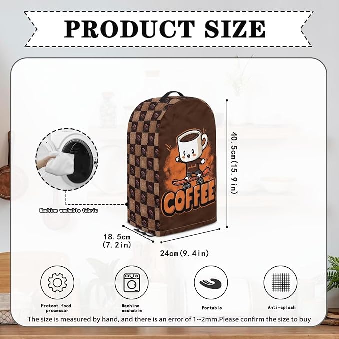 Skateboarding Coffee Cup Kitchen Blender Dust Cover Food Processor Dust Protection with Top Handle, Easy to Clean Small Appliance Coffee Maker Juicer Cover