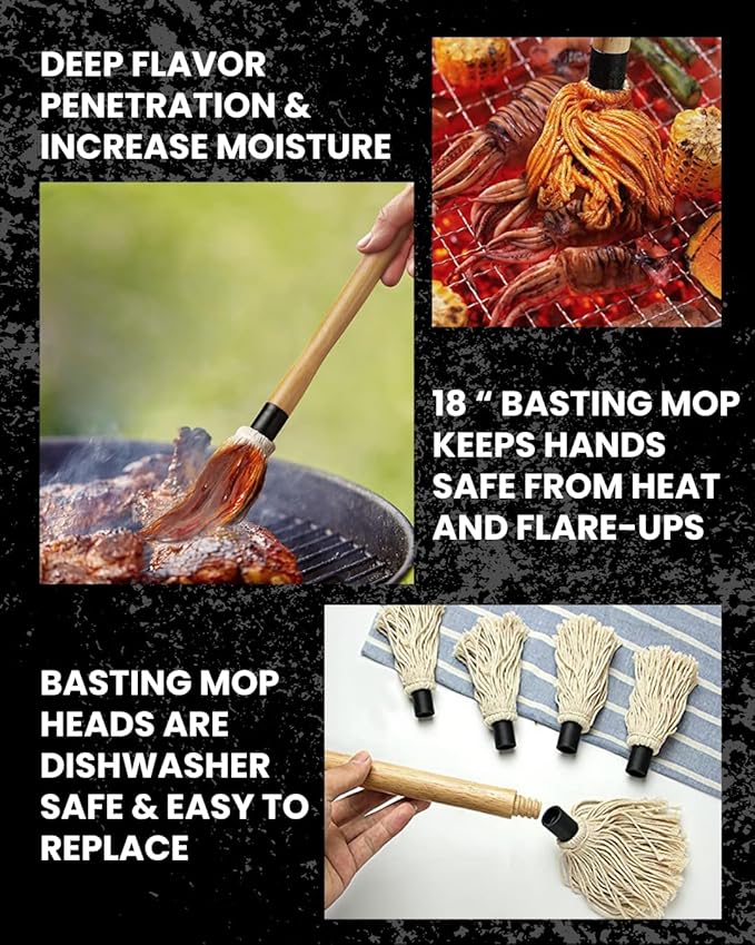 2x Cast Iron Sauce Pan Set - 2x 15oz Basting Pot with 18" BBQ Mop Brushes, Cast Iron Small Sauce Pots for Grilling, Melting, Camping Cooking & Stoves Butter Melter