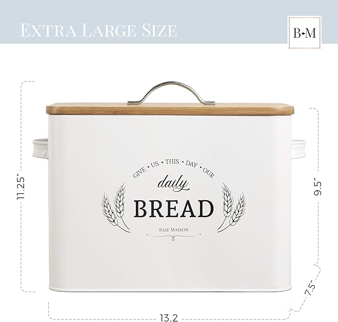 Baie Maison Extra Large White Farmhouse Bread Box for Kitchen Countertop - Bread Storage with Matching Large Kitchen Canisters Set of 3 - Coffee Tea Sugar Container Set (Bread Box & Canisters)