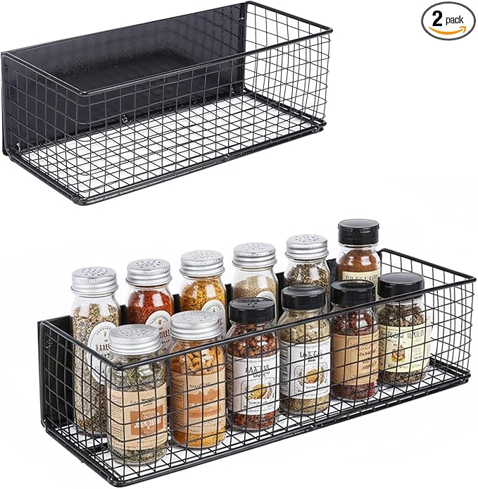 Spice Rack Organizer Wall Mount with Strong Magnetic Absorption,Metal Spice Shelf Organization for Cabinet Pantry Organization and Kitchen, Bathroom, Storage-2 Pack, Black