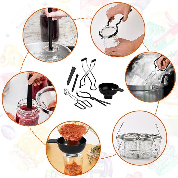 Canning Supplies Kits with 21.5 Qt Canning Pot, 7pcs Mason Jars, Tongs, Stainless Steel Jar Rack, Funnel, Lid Lifter Water Bath Canner Tool Set