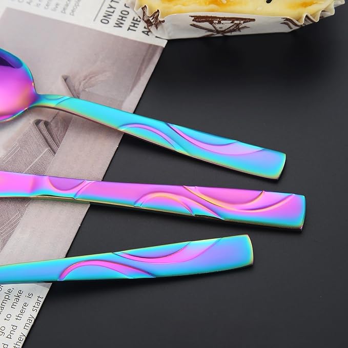 Rainbow Stainless Steel Flatware Set for 8, Ergonomic Silverware Set with Fork Spoon Knife, 40-Piece Colorful Cutlery Tableware Set - Dishwasher Safe