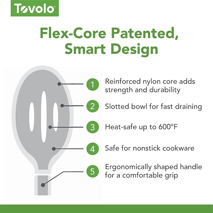 Tovolo Flex-Core Non-Stick All Silicone Slotted Deep Spoon Kitchen Utensil for Scooping and Serving – Heat-Resistant, Dishwasher Safe & BPA Free - Aqua