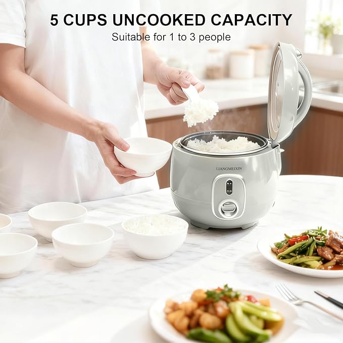 Mini Rice Cooker, 1.6L Protable Non-Stick Small Travel Cooker, PFAS-free, 5-Cup (Uncooked)/8-Cup (Cooked) Small Rice Cooker, with Steamer,Rice Ball Maker, Measuring Cups, Sponge , and Keep Warm up to 12 hours