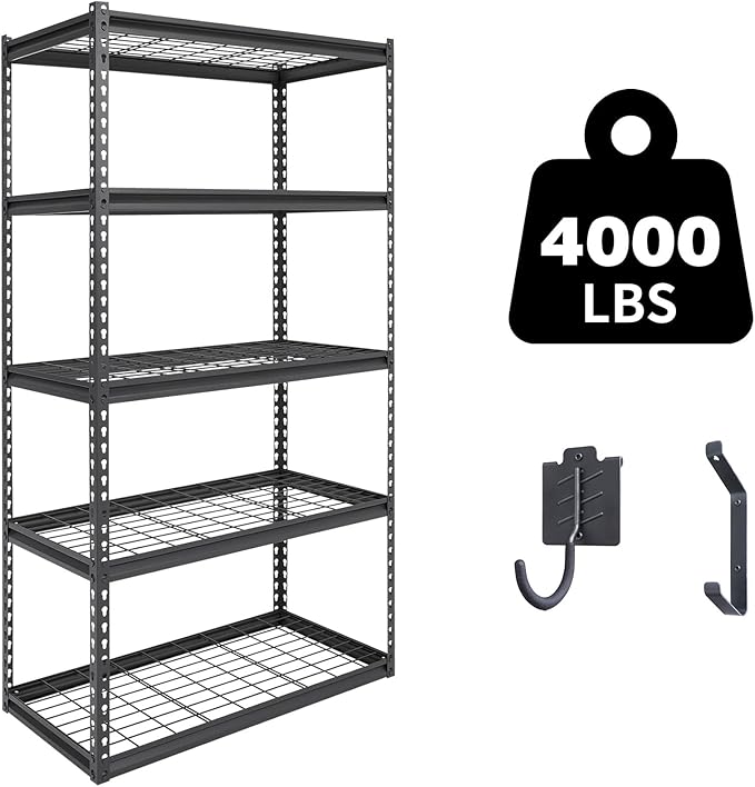 The Atlas 36" W x 18" D x 72" H Adjustable Garage Storage Shelves Load 4000 lbs, 5 Tier Heavy Duty Shelving Unit, Metal Utility Storage Rack for Warehouse Pantry Basement Kitchen, Black