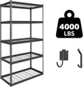 The Atlas 36" W x 18" D x 72" H Adjustable Garage Storage Shelves Load 4000 lbs, 5 Tier Heavy Duty Shelving Unit, Metal Utility Storage Rack for Warehouse Pantry Basement Kitchen, Black