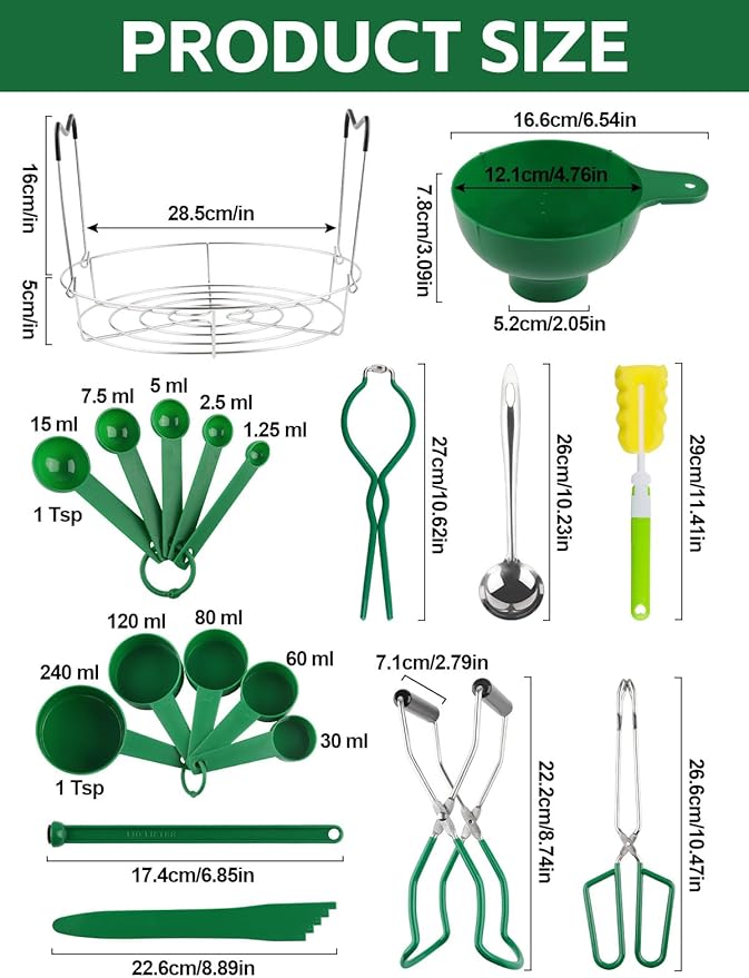 Kalolary Kitchen Canning Starter Kit - 19PCS Supplies with Rack, Tong, Funnel, Jar Lifter for Fruits, Vegetables & Pickle