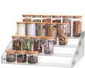 4 Step Acrylic Spice Rack Organizer for Cabinet, Transparent Display Riser Shelf Seasoning Organizer for Countertop Cupboard Pantry, Condiment Jar Kitchen Storage Holder Stylish Display Stand
