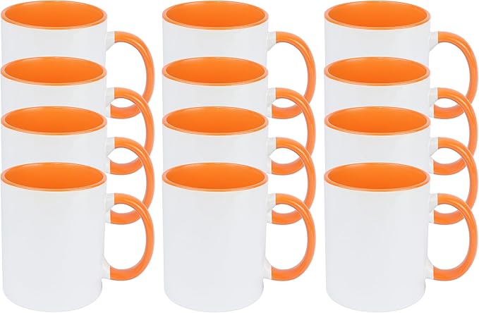 11oz White Ceramic Sublimation Coffee Mug With Solid Colors Inside and Handle, (36, Orange)