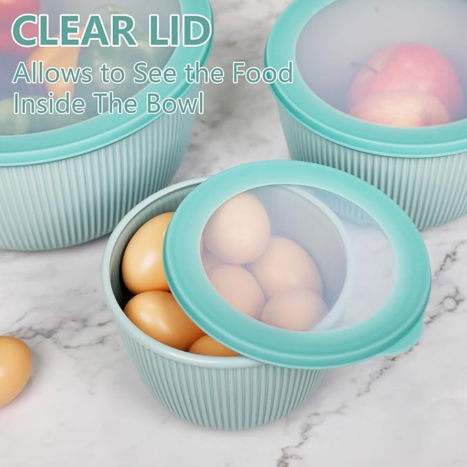 BoxedHome Mixing Bowls with Lids - 8 Piece Plastic Nesting Bowls Set includes 4 Prep Bowls and 4 Lids, Microwave and Dishwasher Safe, Green