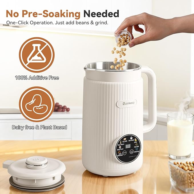 Upgraded 8-in-1 Nut Milk Maker Machine with Stainless Steel Lid, 40oz Soy Milk Maker for Almond, Oat, Coconut, Juice, Plant Based Milk Maker Blender with 18H Delay/Keep Warm/Self Cleaning