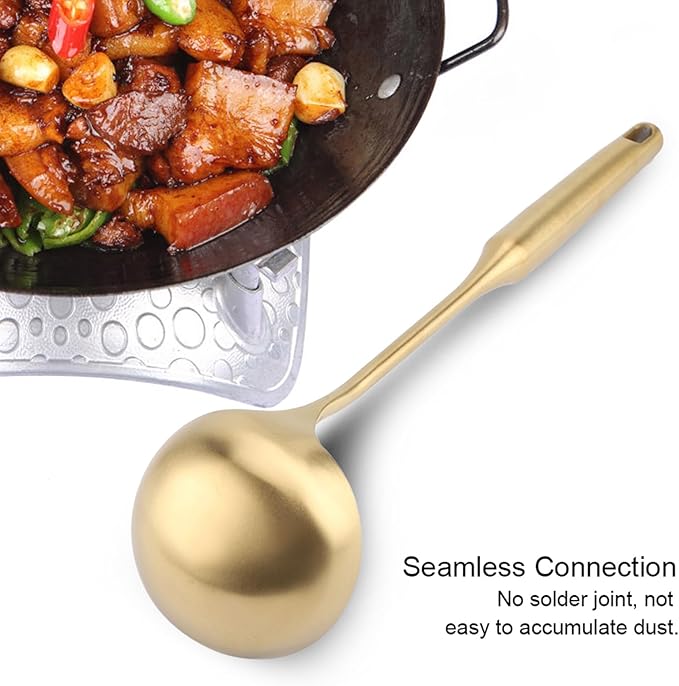 Stainless Steel Soup Ladle, 13 Inches Gold Ladle, Big Golden Spoon Useful Tool for Cooking, Serving, Kitchen