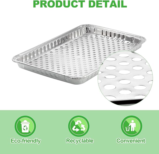 20 Pack Disposable Aluminum Foil Grill Topper Pans with Holes, Perforated Grill Grate Liners Trays for Outdoor Grills, BBQ Grill Accessories for Outdoor Cooking and Camping, 16.2 x11.7 Inch