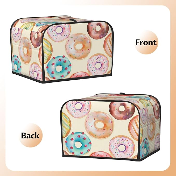 Watercolor Donuts 4 Slice Toaster Cover Wide Slot Dustproof Bread Maker Cover Fingerprint Bakeware Protection Kitchen Appliance Cover Toaster Bag