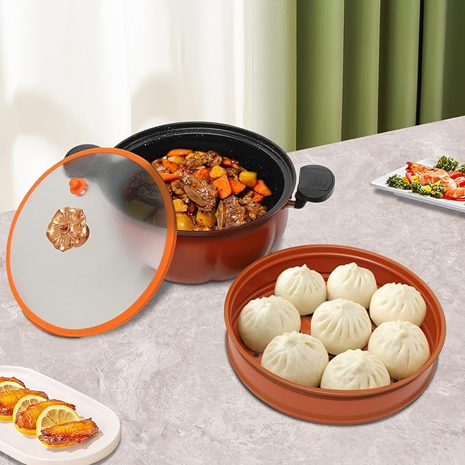 Micro Pressure Cooker, Non-stick Coating Multi-Function Micro Pressure Cooking Pot, Pumpkin Shaped Pressure Cooking Pot, for Home Kitchens, Dormitories, Flats, Etc, 8L/2.11gal (Orange)