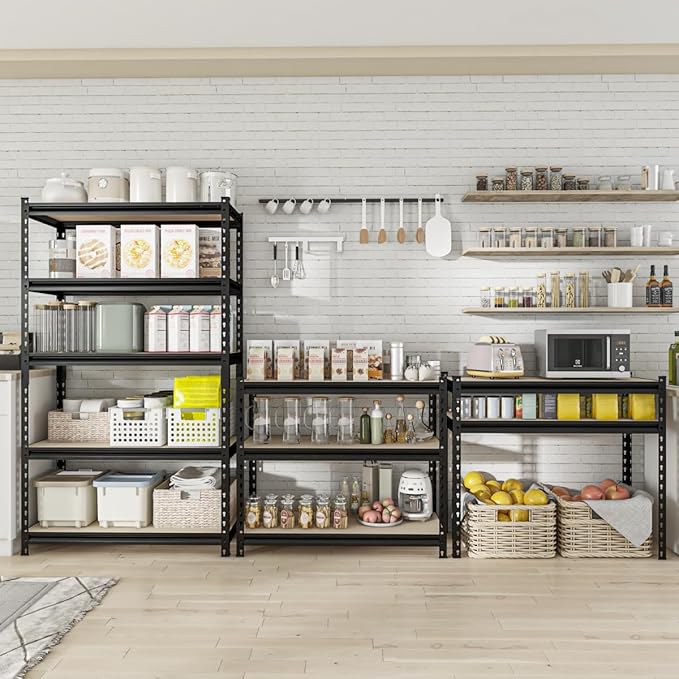 36" W Father&I 5-Shelf-Rack Industrial Metal Shelves Steel Utility Garage/Kitchen Storage Stand Shelving Units Adjustable Heavy-Duty Organizer for Shed/Closet/Pantry/Tote 72" H*36W*16D, Black