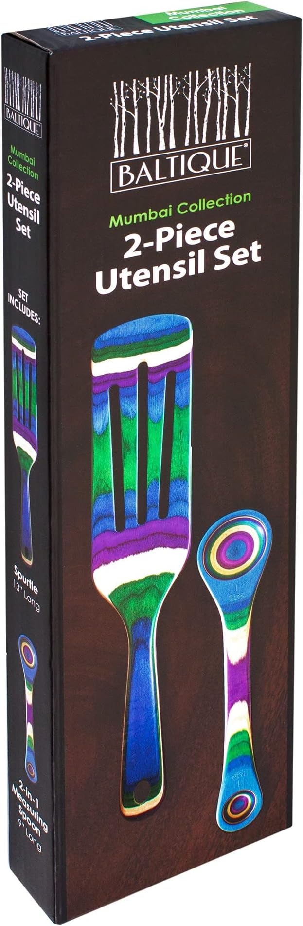 Totally Bamboo Baltique Mumbai Collection 2 Piece Cooking Utensil Set, Spurtle & Measuring Spoon