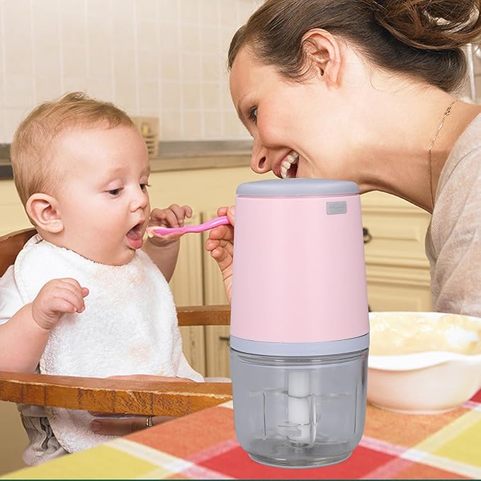 300ML Mini Food Processor, Cordless Electric Food Chopper for Vegetables Fruits Meat, Baby Food Preparer Includes Blade, Container and Charging Cable (Rosa)