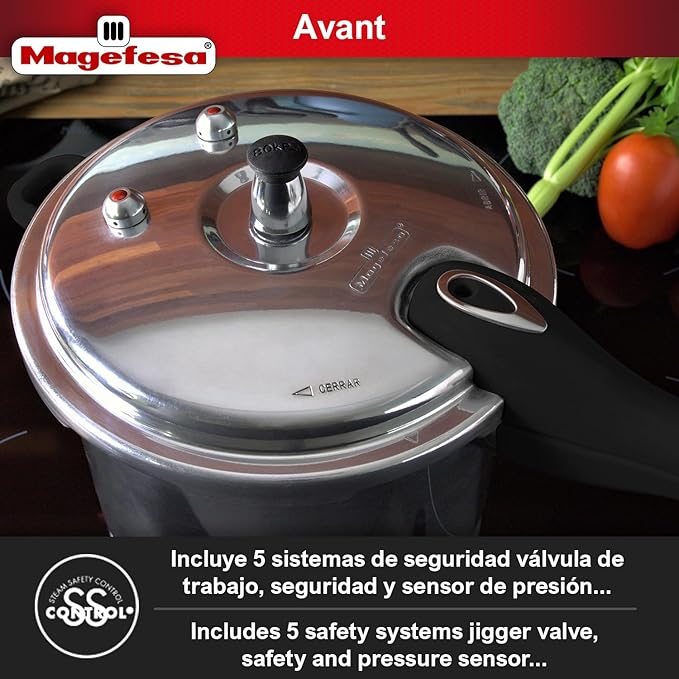 MAGEFESA Avant 6.2-Quart Aluminum Pressure Cooker, Compatible with Gas, Electric & Ceramic Stoves, Stovetop Pressure Canner with Trivet