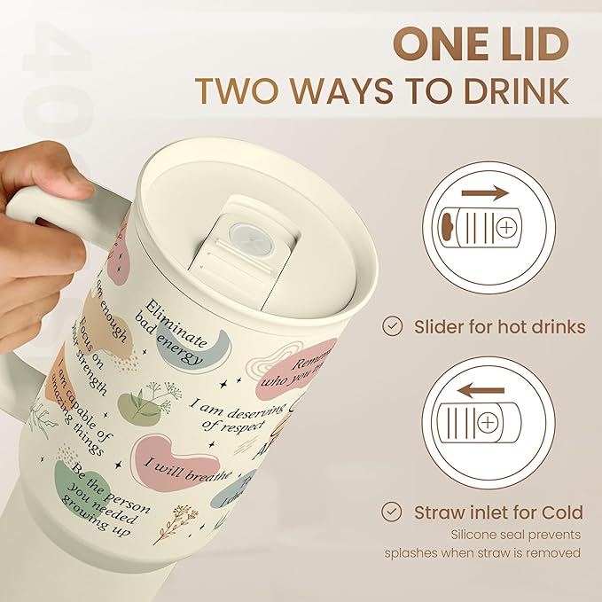 SANDJEST Inspirational Tumbler with Handle 40oz, Daily Positive Inspiration Coffee Cup Stainless Steel Travel Mug, Motivational Gifts for Women Girls Friends Coworker, Gift for Christmas Birthday