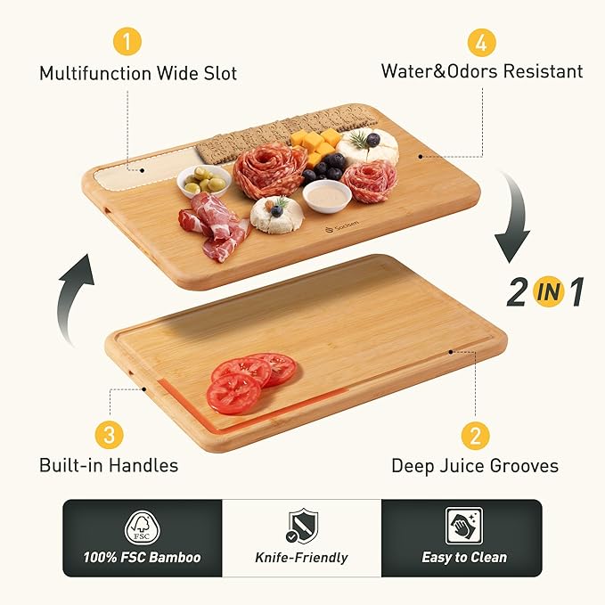 3 Packs Bamboo Cutting Board Set Non Toxic Wood Cutting Boards for Kitchen with Juice Grooves Built-in Handles, Ideal Charcuterie & Chopping for Meat Vegetables Fruits Kitchen Gift for Home Cooks