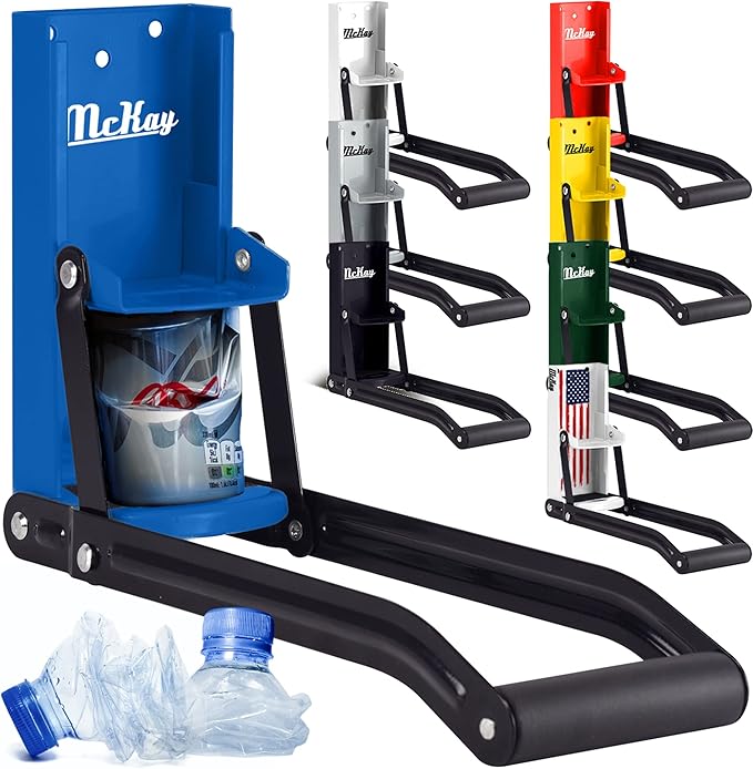 Mckay 16 Oz. and 12 Oz. Metal Can Crusher, Can Crusher Wall Mounted, Can Crushers for Recycling Wall-Mounted Smasher for Aluminum Seltzer, Soda, Beer Cans and Bottles, Gadgets for Home - Blue