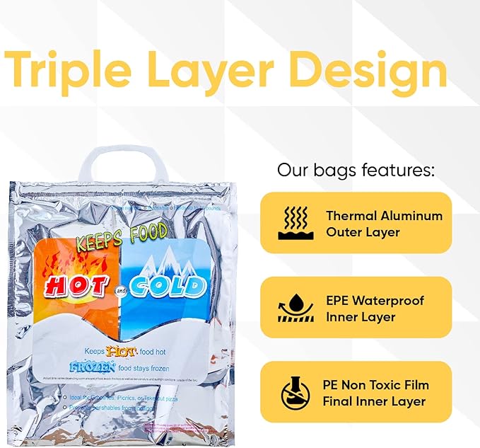 Superio Hot and Cold Insulated Bags for Food Delivery, Grocery Shopping Bags, Food Storage for Hot and Frozen Food for Travel, Disposable Cooler Bag
