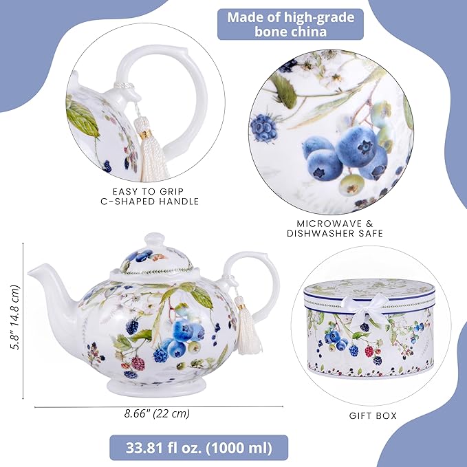 Wild Berries Bone China Teapot 33.81 fl oz (1000 ml) in Gift Box
