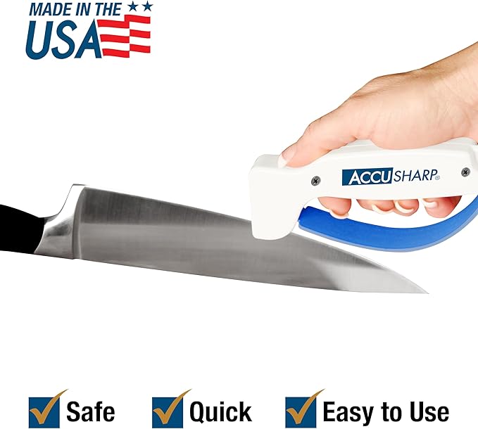 AccuSharp Knife Sharpener, Ergonomic Comfortable Handle, Compact & Easy to Use, Restore and Hone Straight & Serrated Knives, White