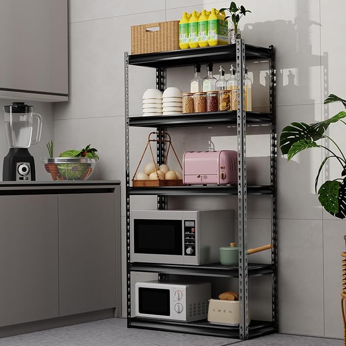 The Atlas 30" W x 12" D x 60" H Adjustable Garage Storage Shelves Load 2500 lbs, 5 Tier Heavy Duty Shelving Unit, Metal Utility Storage Rack for Warehouse Pantry Basement Kitchen, Dark Grey