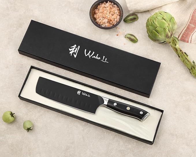 Wakoli Titanium Noir Nakiri Knife – 6.7-Inch Professional Vegetable Chef Knife | 5Cr15MoV Stainless Steel Blade with Black Titanium Coating | Ergonomic G10 Handle | Kitchen Knife in Gift Box