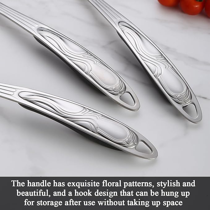 Berglander Stainless Steel Kitchen Utensils Set 6 Pcs, Cooking Utensil Sets, Kitchen Gadgets Essentials Include Metal Spatula Set, Skimmer, Ladle, Serving Spoon, Slotted Spoon, Carving Fork