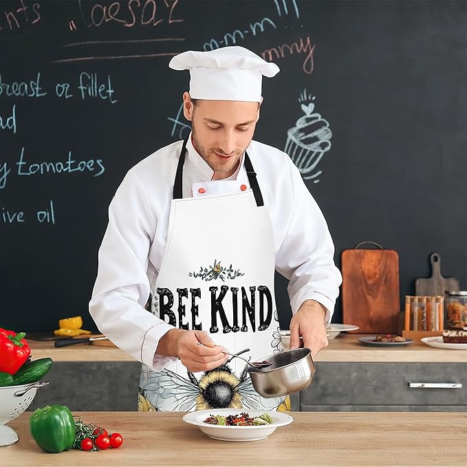 Cooking Apron for Women and Men,Adjustable Chef Bib Apron with 2 Pockets, Water and Oil Resistant for Kitchen Use