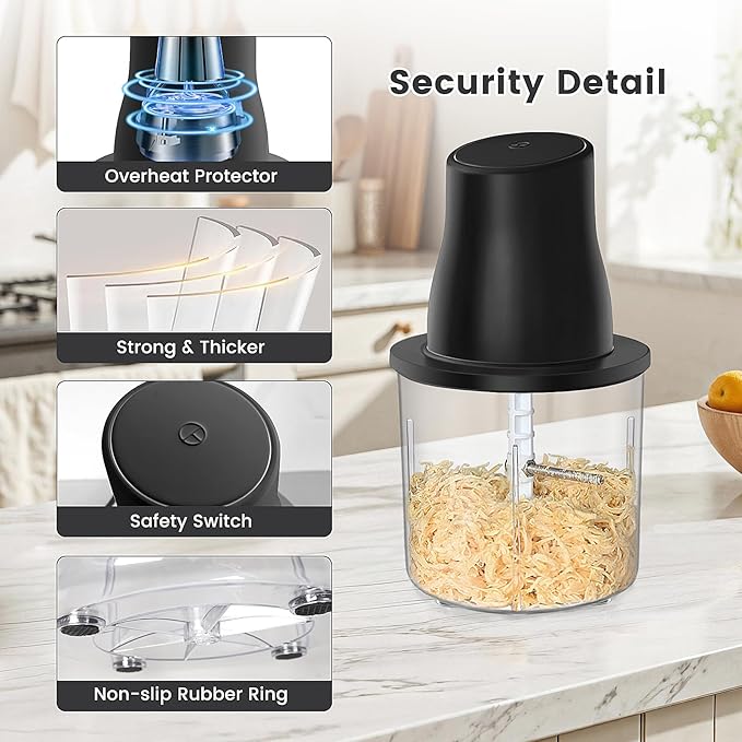 Electric Chicken Shredder, Automatic Food Chopper with Chicken Breast Shredder & Meat Grinder, 2 Sets of Blades for Chicken/Pork/fish/Vegetable/Baby Food (Black)
