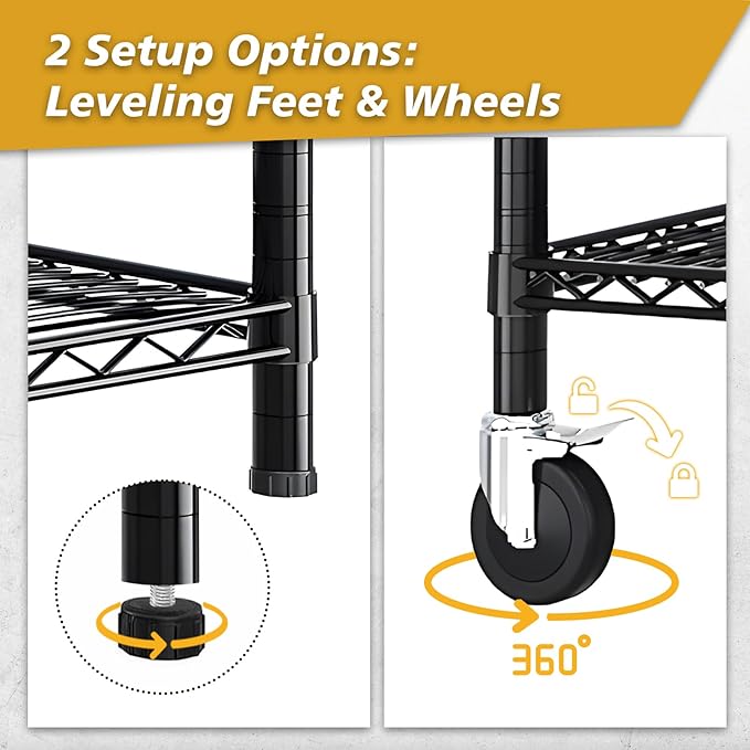 Karl home Heavy Duty 4-Tier Storage Shelving with 4" Wheels, Adjustable NSF Metal Shelves Wire Storage Rack for Garage Kitchen Basement,2500LBS Capacity 75.59" H X 55.12" W X 23.62" D,Black