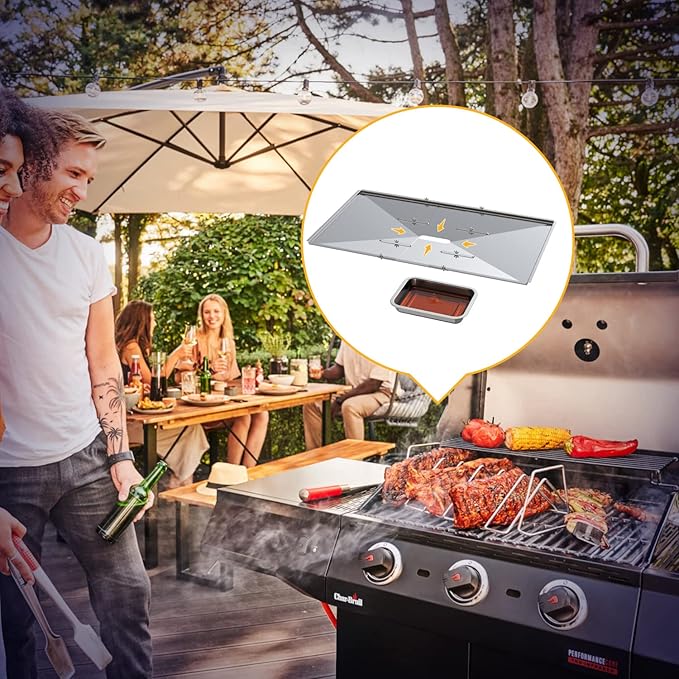 Geesta Grill Grease Tray Set, Stainless Steel Grill Replacement Parts, 27" - 30" Adjustable Grill Drip Pans Fit for Gas Grill from Dyna Glo, Nexgrill, Backyard Grill, Expert, BHG, Kenmore and More