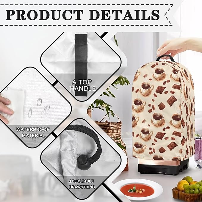Blender Dust Cover, Coffee Drink Pattern Stand Mixer Appliance Covers, Anti Fingerprint Polyester Dust Proof Blender Cover for Home Kitchen