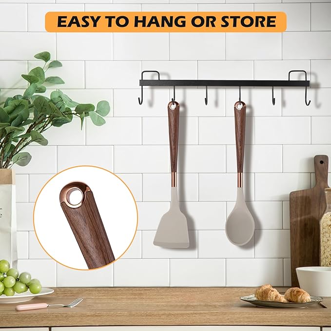 MANJIA Silicone Spatulas Set, Nonstick Silicone Spoon & Turner Spatula Set, Serving Spoon kitchen Spatula for Cooking Fish, Eggs,Flipper, Cooking Utensils Set 2pcs (khaki-solid spoon & spatula)
