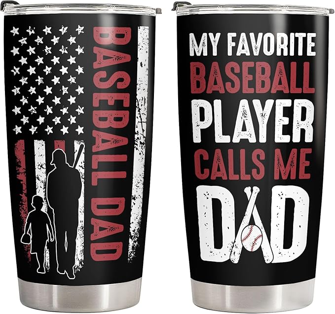 34HD Sport Gifts, Baseball Dad Tumbler with Lid 20 oz Stainless Steel, My Favorite Player Travel Coffee Mug, Baseball Dad Gifts Christmas Gift