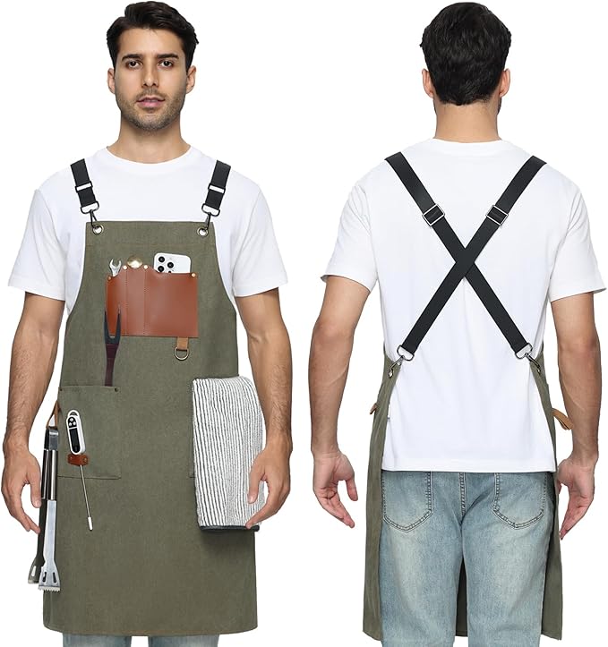 Kitchen Apron - 3 Large Pockets, Cross Back Apron With Adjustable Straps, Cooking Kitchen Chef Apron For Women And Men, Wear-Resistant & Easy To Clean.