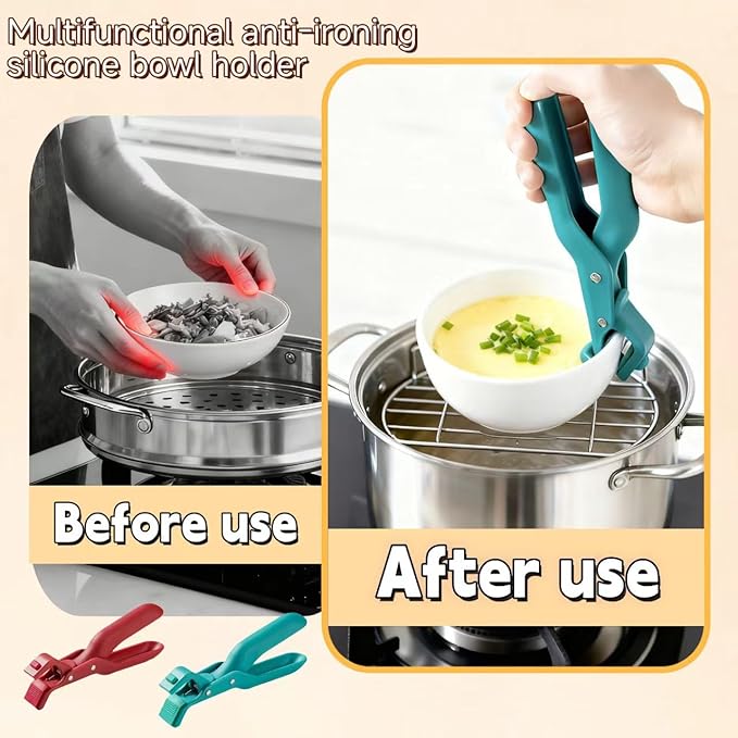 2-Pack Heat-Resistant Silicone Hot Plate Gripper Tongs – Anti-Scald Bowl Clip & Plate Gripper – Non-Slip Kitchen Tongs for Hot Plates, Bowls, Pots & Microwave Dishes
