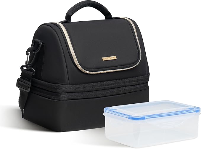 Everfun Expandable Lunch Box for Women with Container, Double Deck Lunch Bag Insulated Leakproof Large Cooler Bag with Adjustable Strap