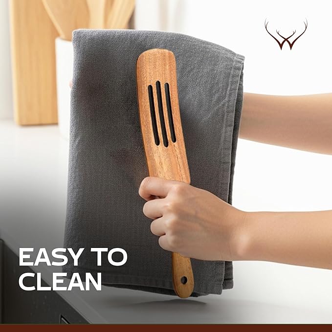 Wooden Spurtle Set for Cooking - Handmade Premium Turner, Nonstick Wooden Spoons for Cooking Flat Frying Utensils with Right Long Handle (7PC Spatula Set)