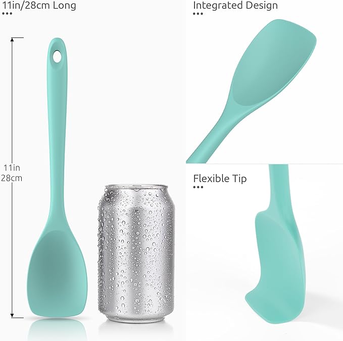 600ºF Heat Resistant Spatula Spoon: U-Taste Flexible Silicone Cooking Scoop Spoonula, Serving Mixing Scraping Food in Non-Stick Pan Cookware, Seamless Multifunctional Kitchen Utensil (Aqua Sky)