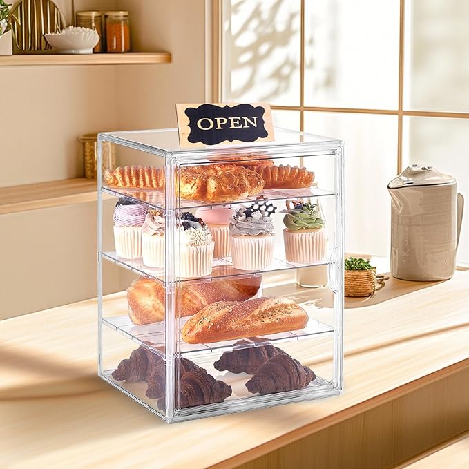 Pastry Display Case, Large Bread Box for Kitchen Countertop, 4 Layers Adjustable Bakery Display Case, Clear Breadbox for Baked Goods Cookie Dessert Cupcake Kitchen Counter, 2 Pack