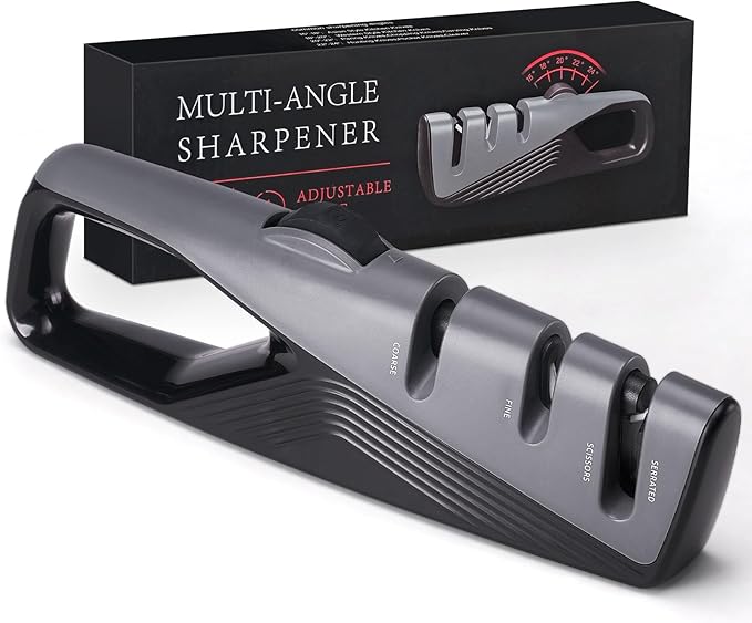 Knife Sharpener with 5 Adjustable Angle, Coarse & Fine Knife Sharpener Tool, Handheld Manual Knives Sharpener for All Knives Including Kitchen Knives, Pocket, Scissors