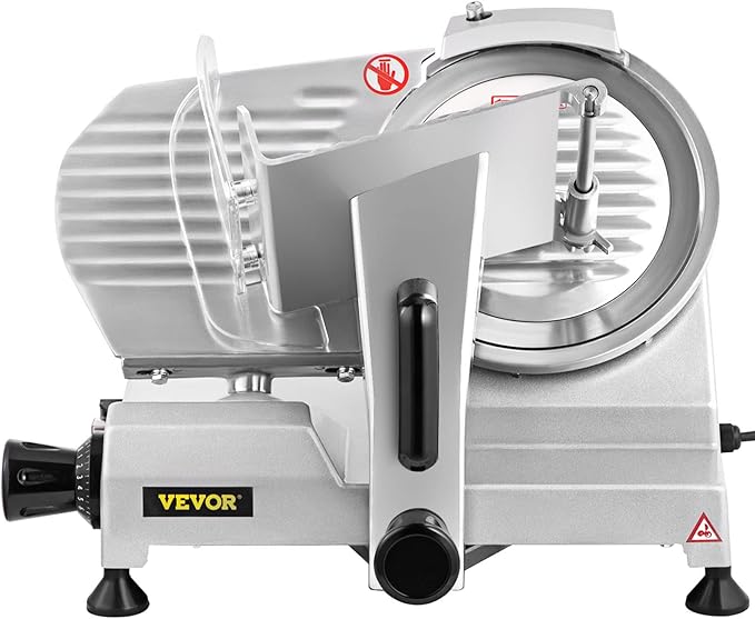VEVOR Commercial Meat Slicer, 200W Electric Deli Food Slicer, 0-12mm Adjustable Thickness Electric Meat Slicer, 350-400RPM Slicer with 8.7'' Chromium-plated Steel Blade for Home & Commercial Use