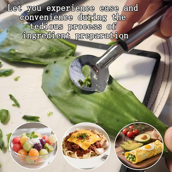 Stainless Steel Nopales Peeler Tool - Cactus Spine Remover with Lwith Comfort Grip Handle for Effortless Peeling, Minimizes Waste Home Kitchen, Restaurant & Outdoor Use