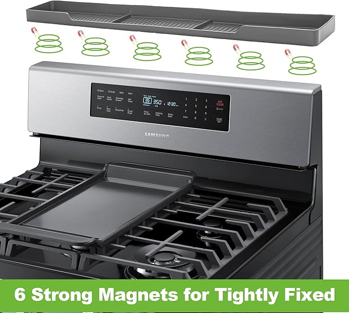 30 Inch Magnetic Stove Top Shelf | 3-Zone Kitchen Organizer with Anti-Slip & Anti-Fall Design | Heat Resistant (-40°F to 446°F) Food-Grade Silicone Spice Rack for Flat Stoves-Grey